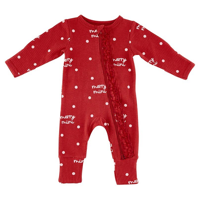 Waffle Knit Cozy Romper with Ruffles - Merry Mini 6-12 Mo