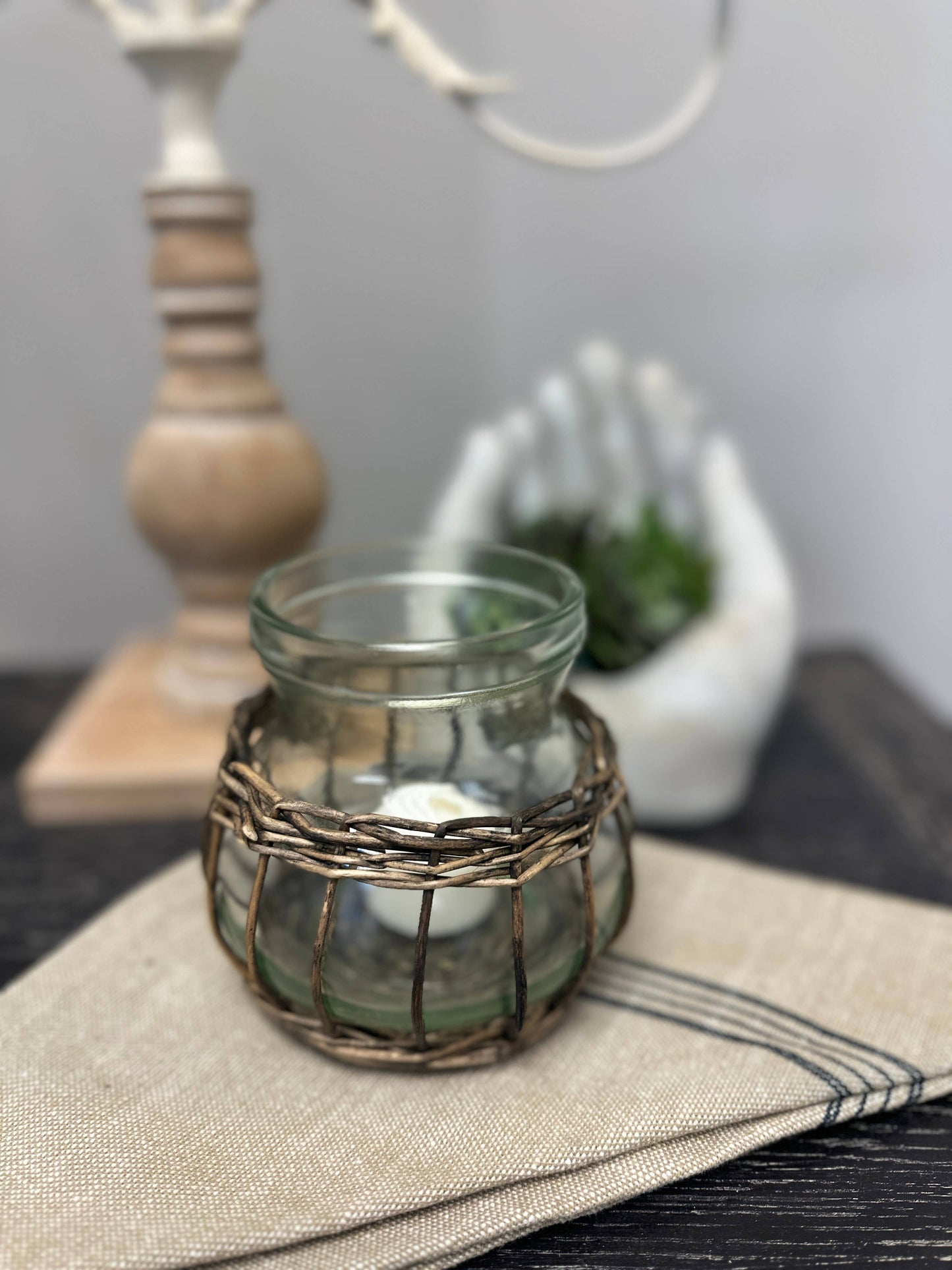 Glass Vase with Wicker Holder