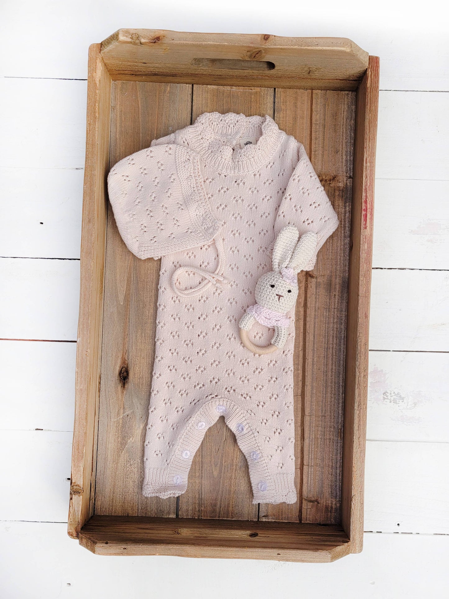 Grace Knitted Romper with Hat 2pc Set Apricot pink or Plum