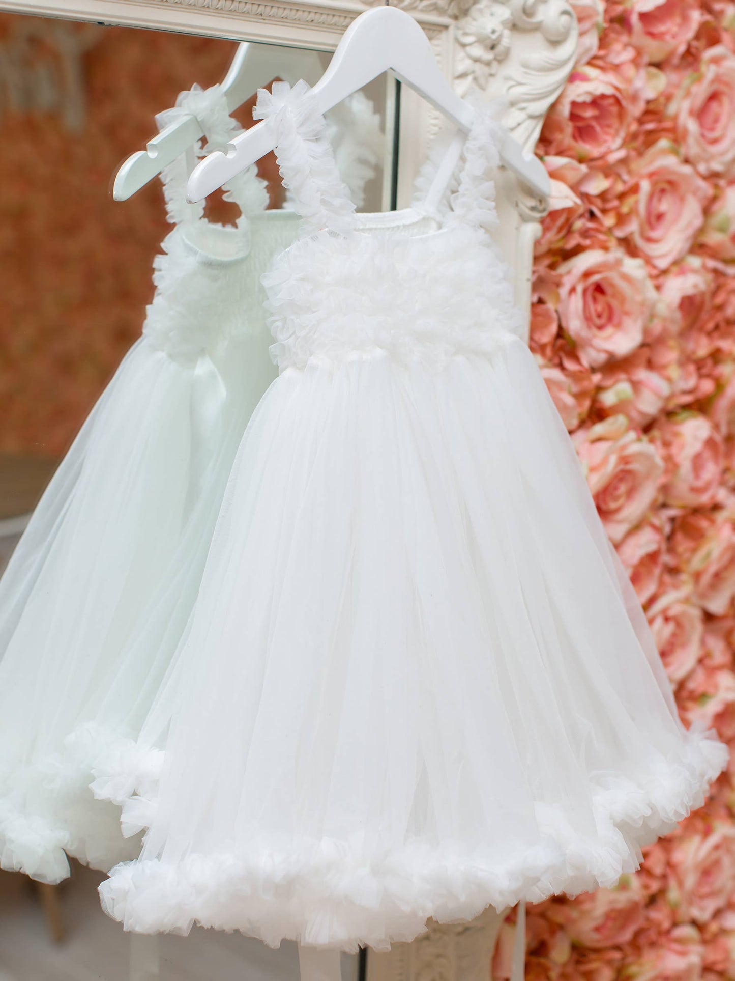 Girls White Tulle Empire Waist Princess Petti Dress