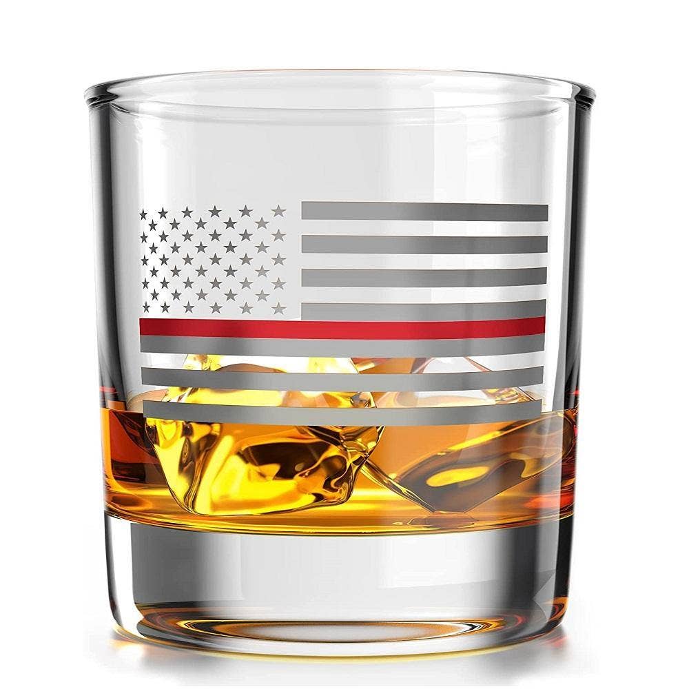 Thin Red Line Fire Fighter American Flag - Whiskey Glass