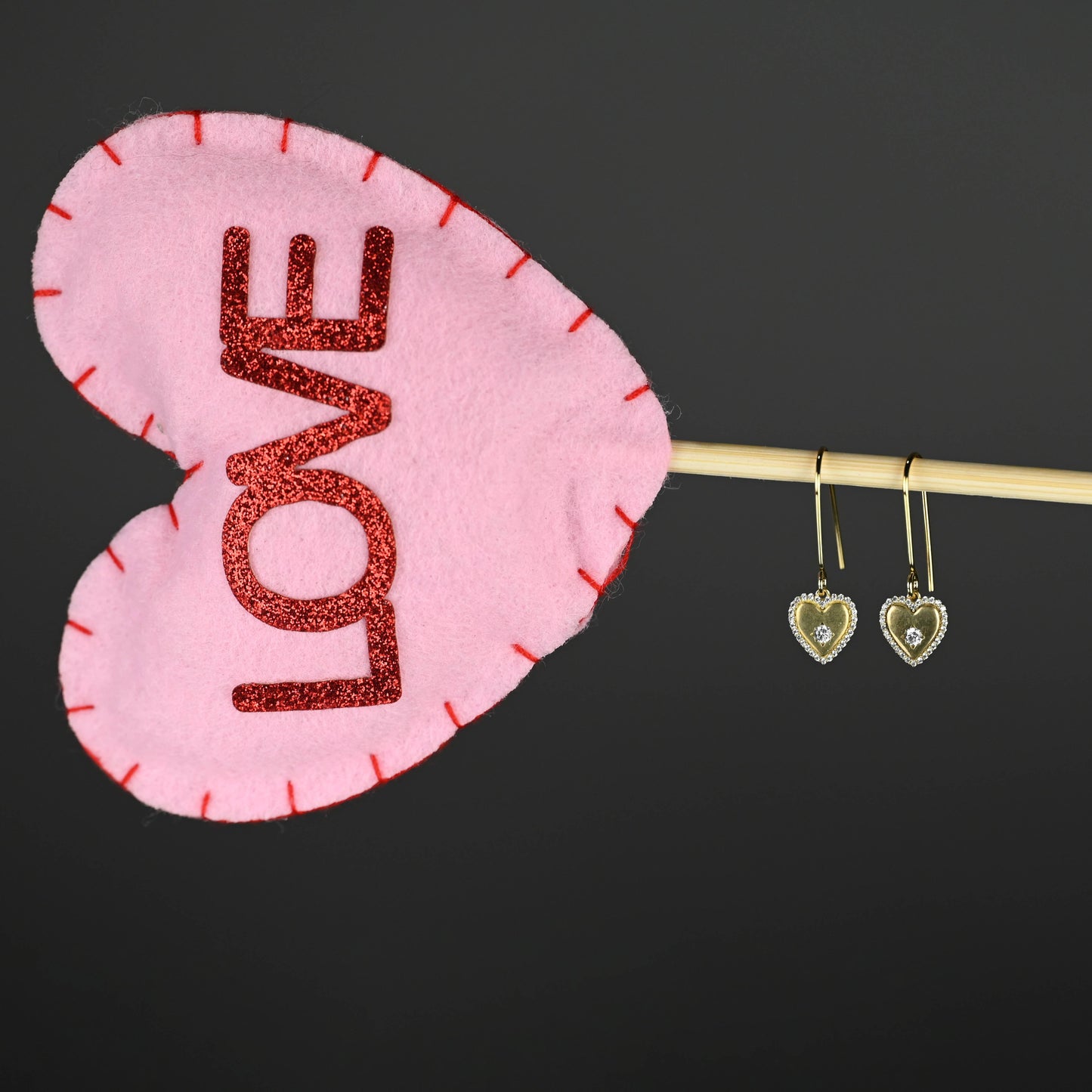 Small Vintage Heart w/ Tiny Crystals Earrings