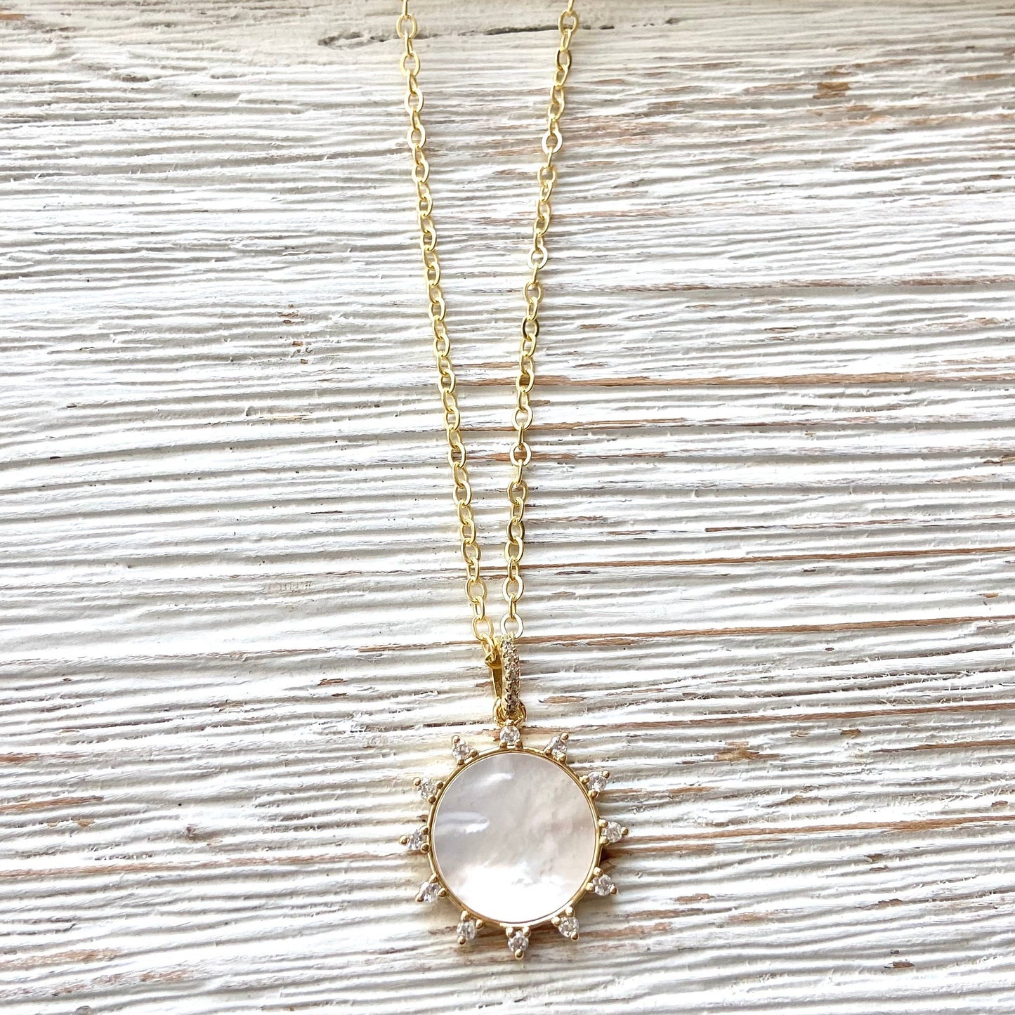 Sun sunburst pearl crystal necklace