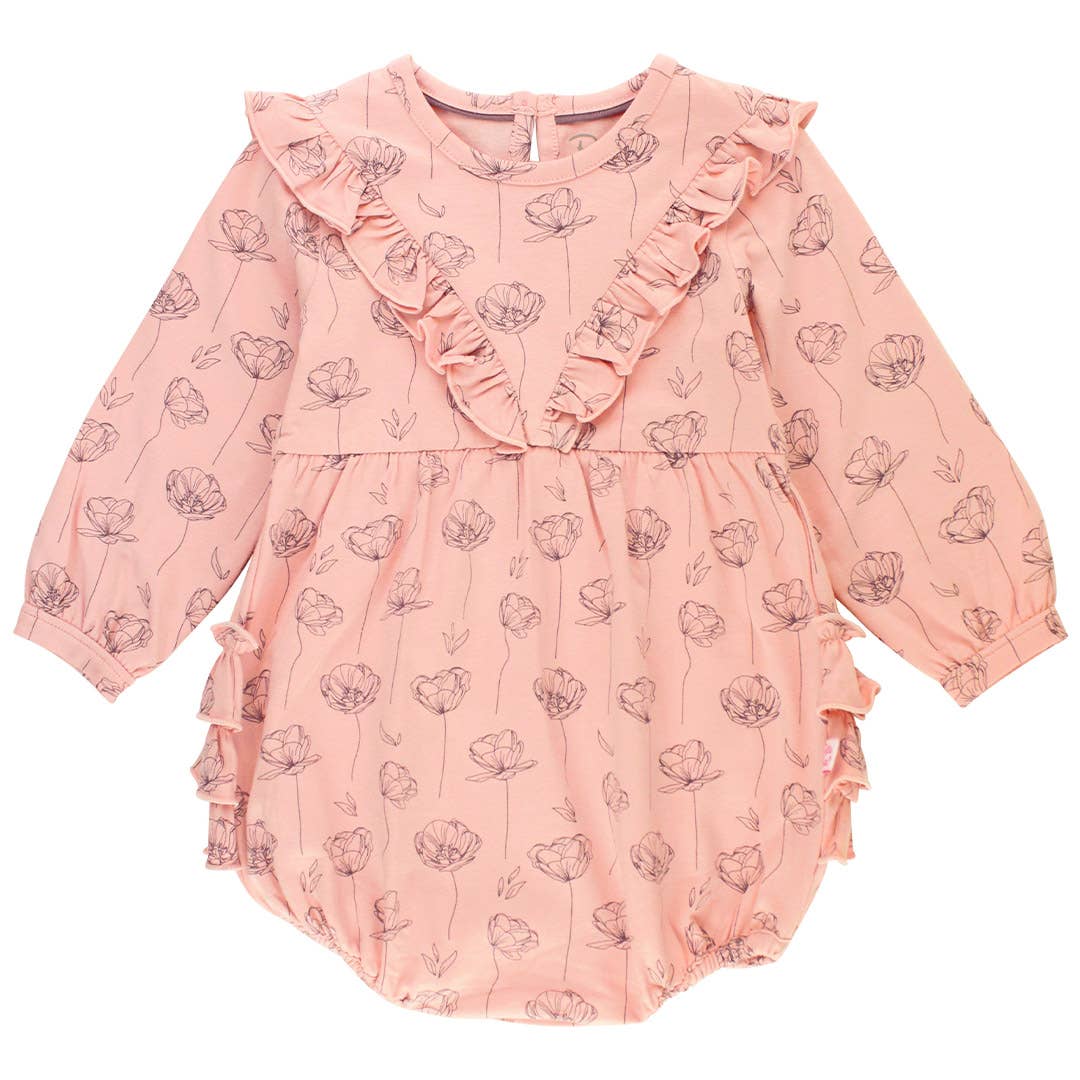 RuffleButts + RuggedButts - Baby Girls Antique Rose Knit Long Sleeve V-ruffle Bubble Romper