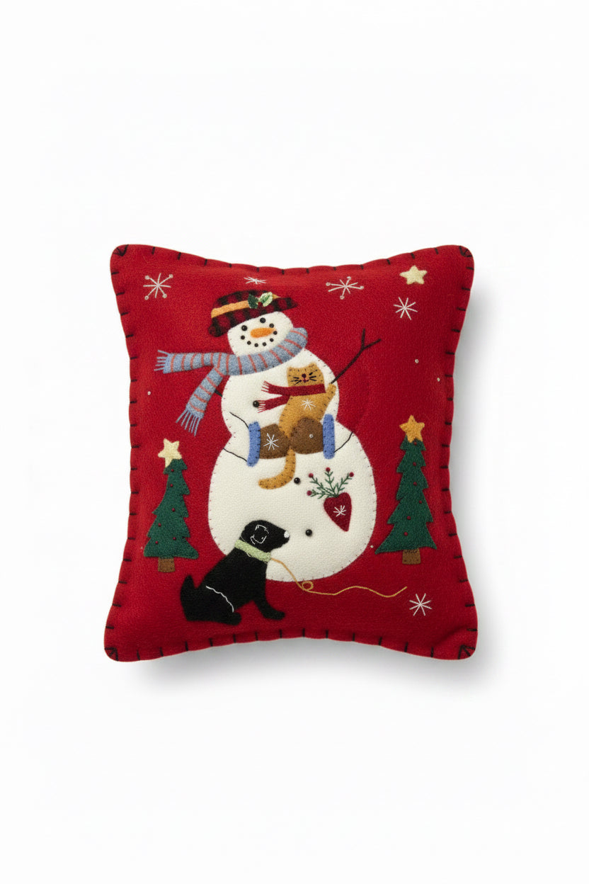 Muñeco de nieve con almohada de gato y perro 8x11