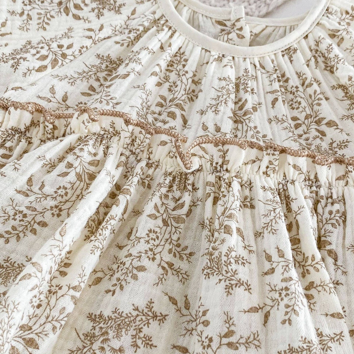 Baby Girls Floral Print Bodysuit Dress: Apricot
