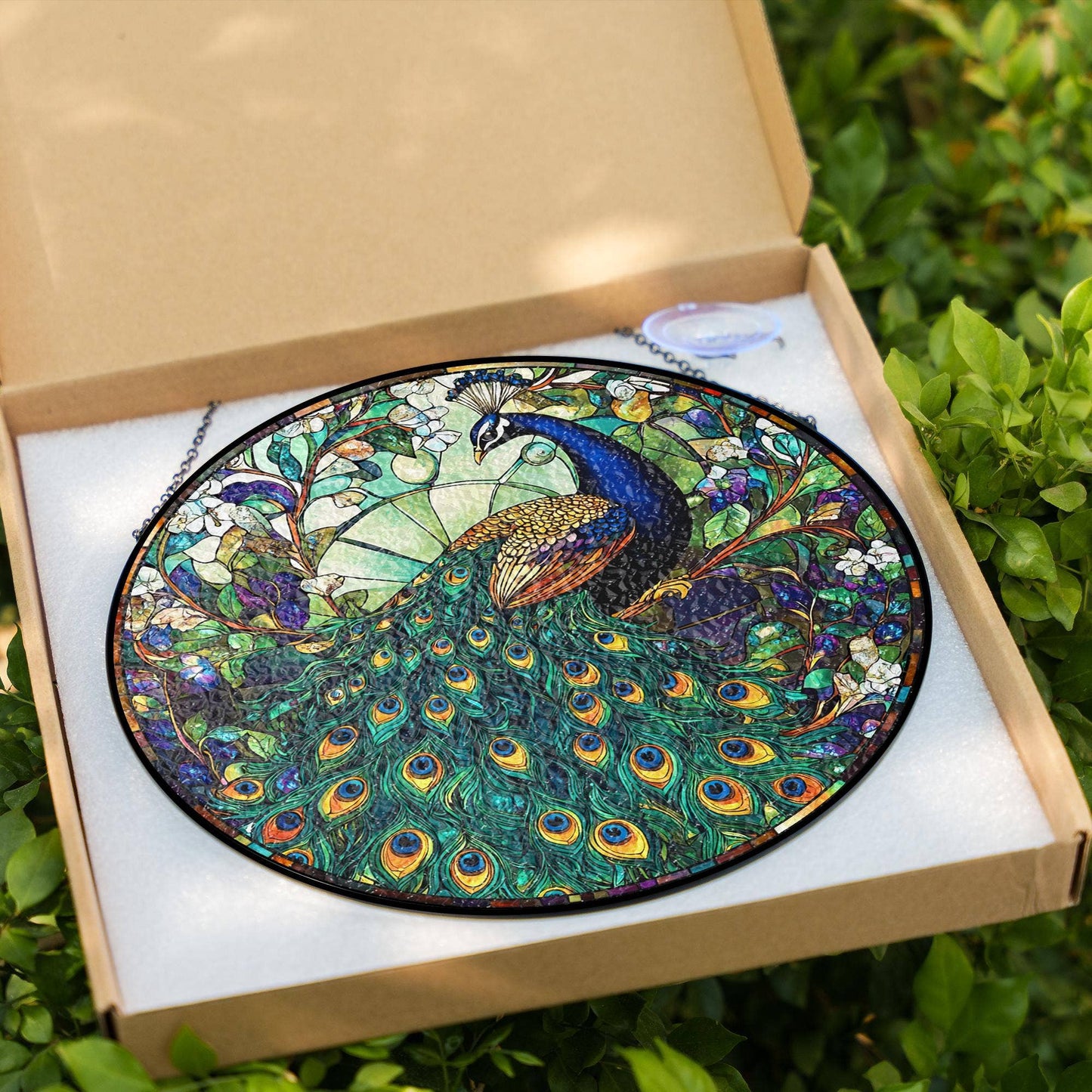 Peacock Stained Glass Suncatcher, Peacock Flowers Decor