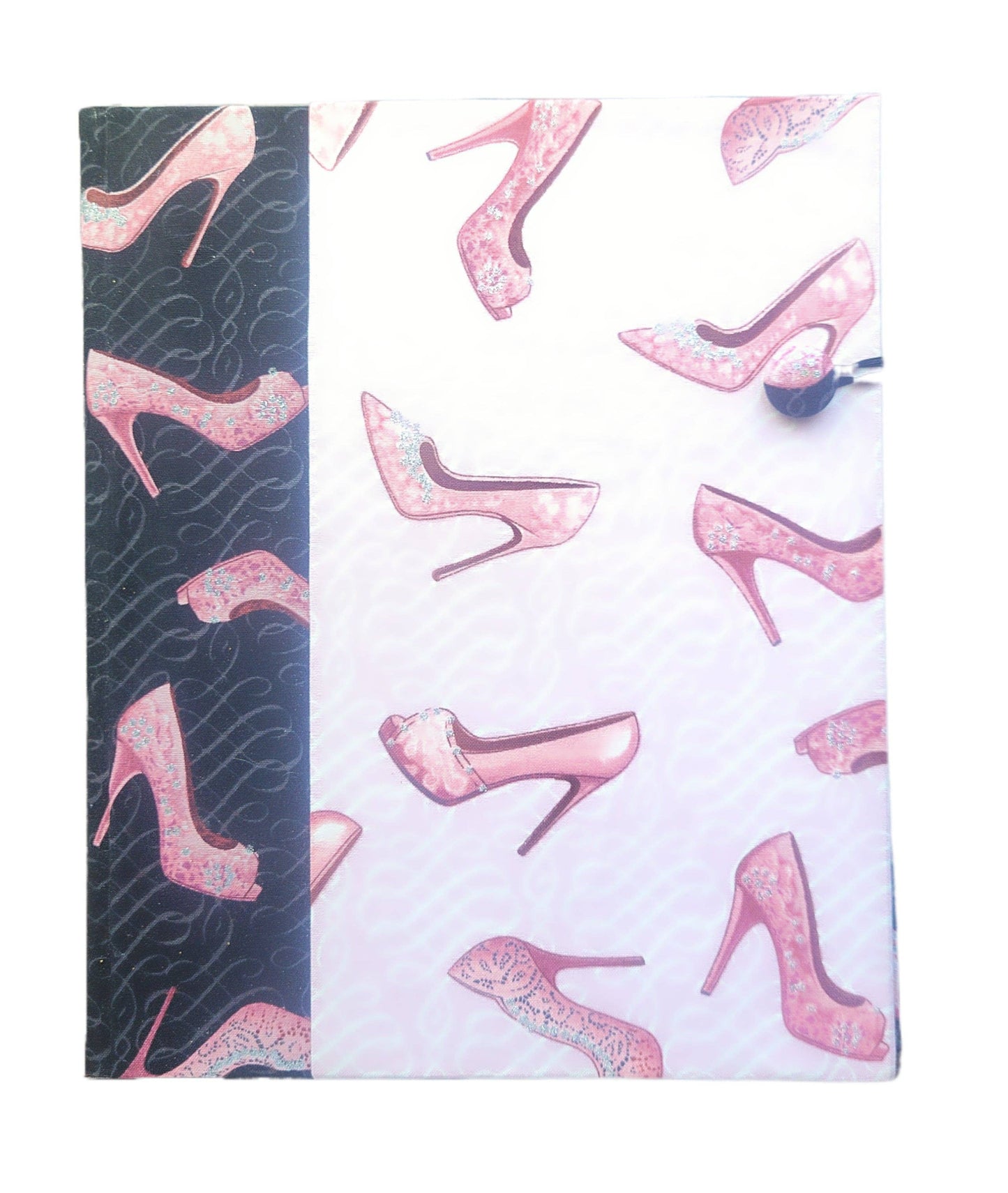 Fabric Covered Hardcover Notebook Composition Book Cover - Pink & Black Stilettos