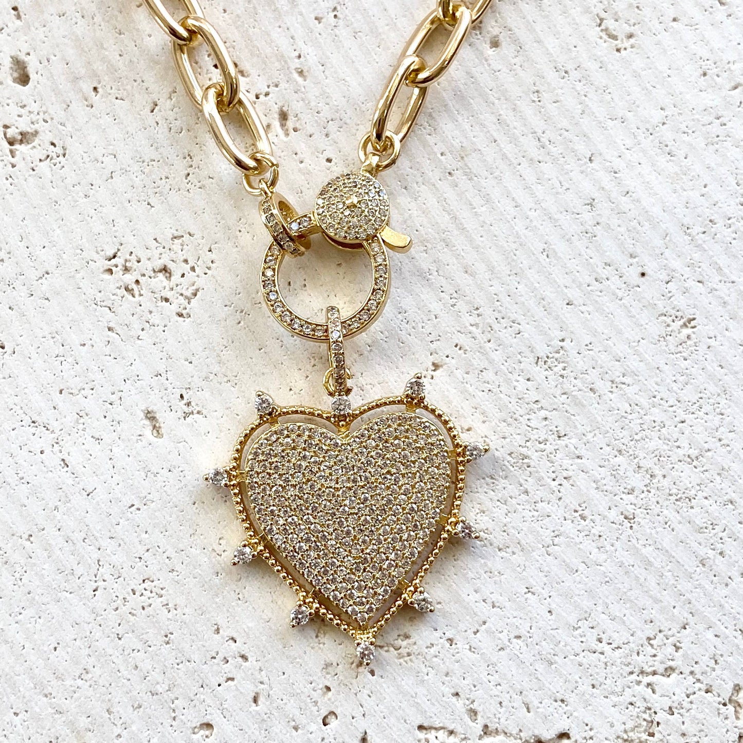 Gold sparkly heart statement necklace non tarnishing