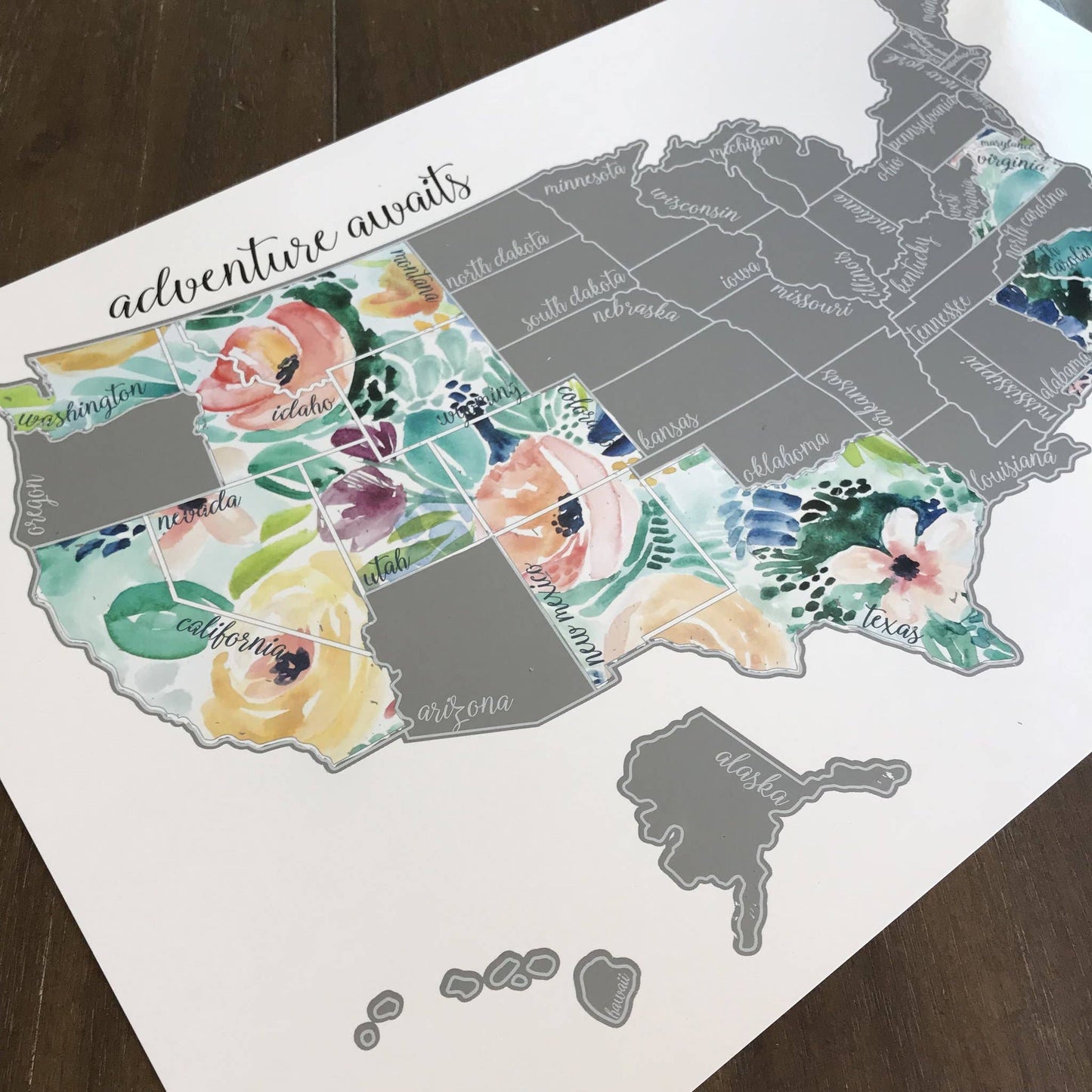 Floral US Scratch Off Map
