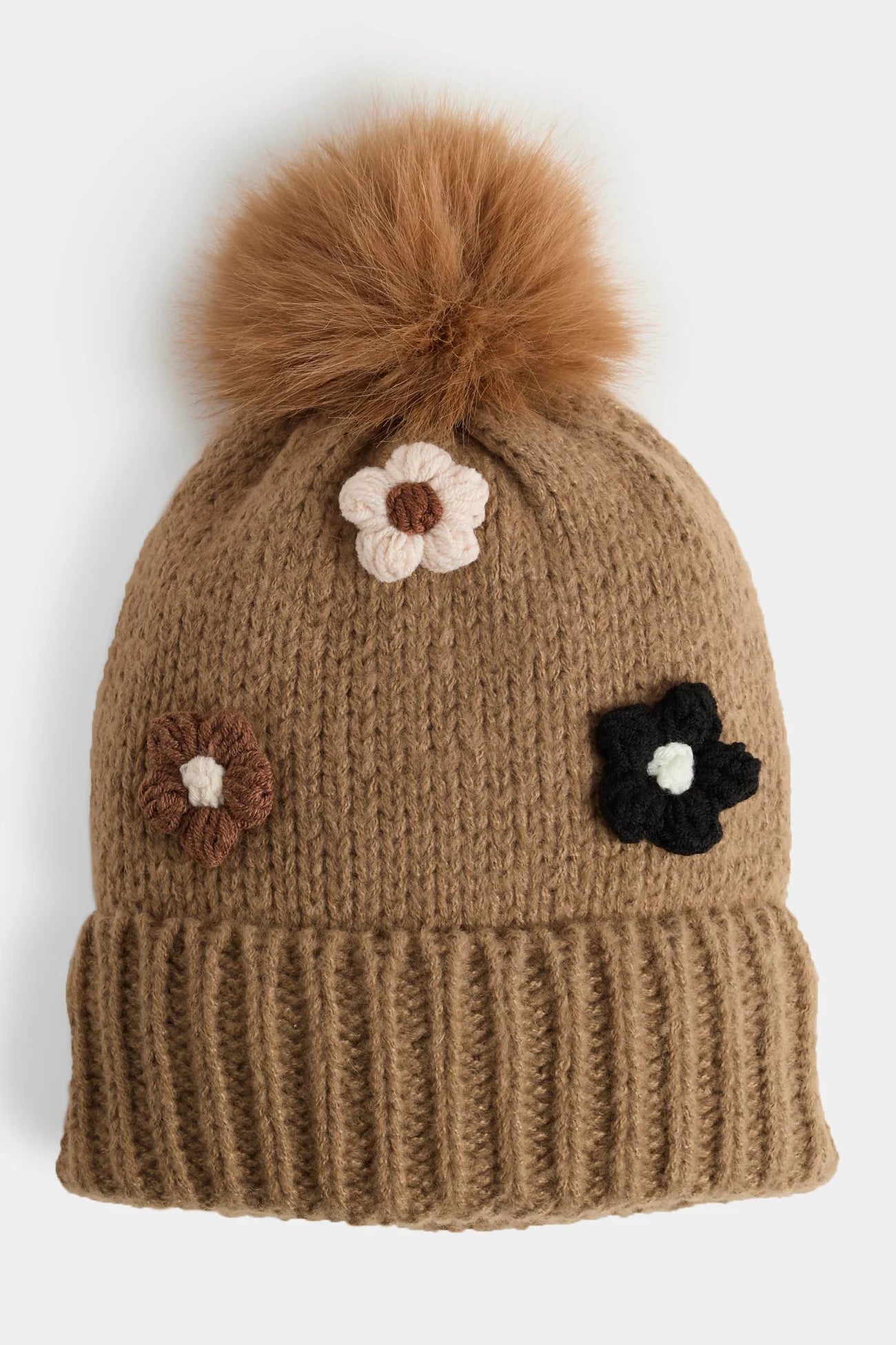 Flower Embellished Knit Hat