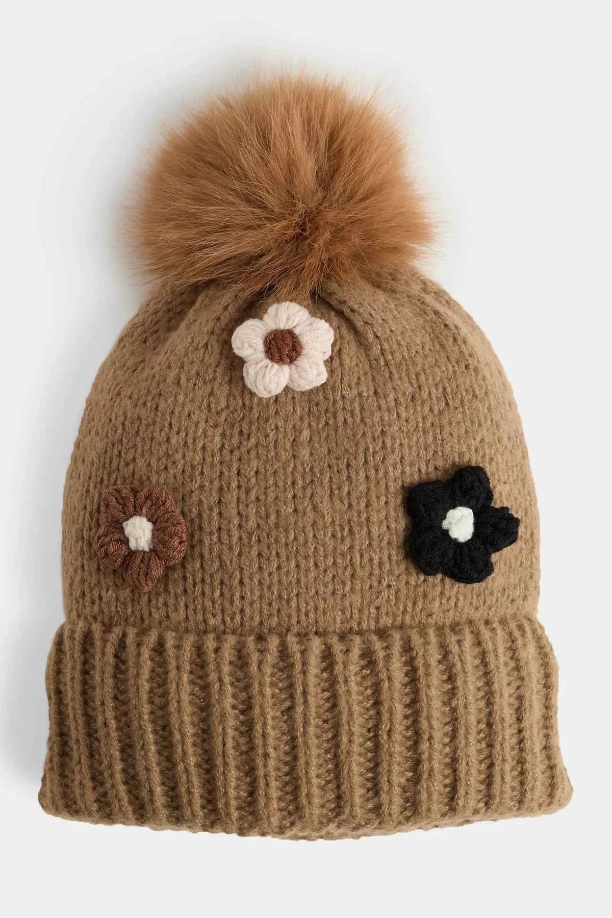 Flower Embellished Knit Hat