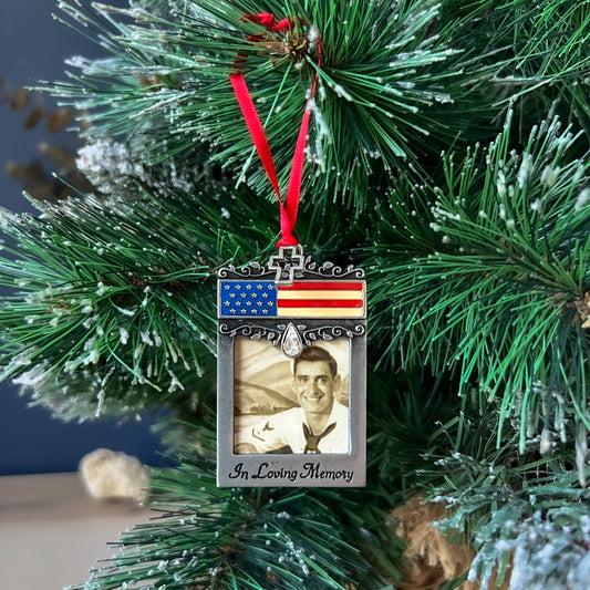 Antique Finish Patriotic Memorial Photo Ornament