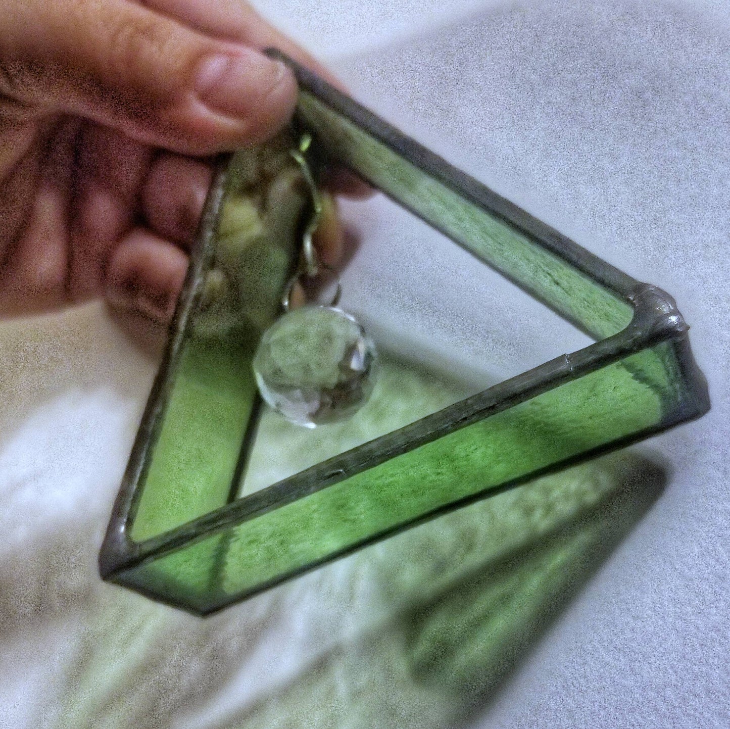 Hand Crafted Stained Glass Triangle w/Crystal Prism