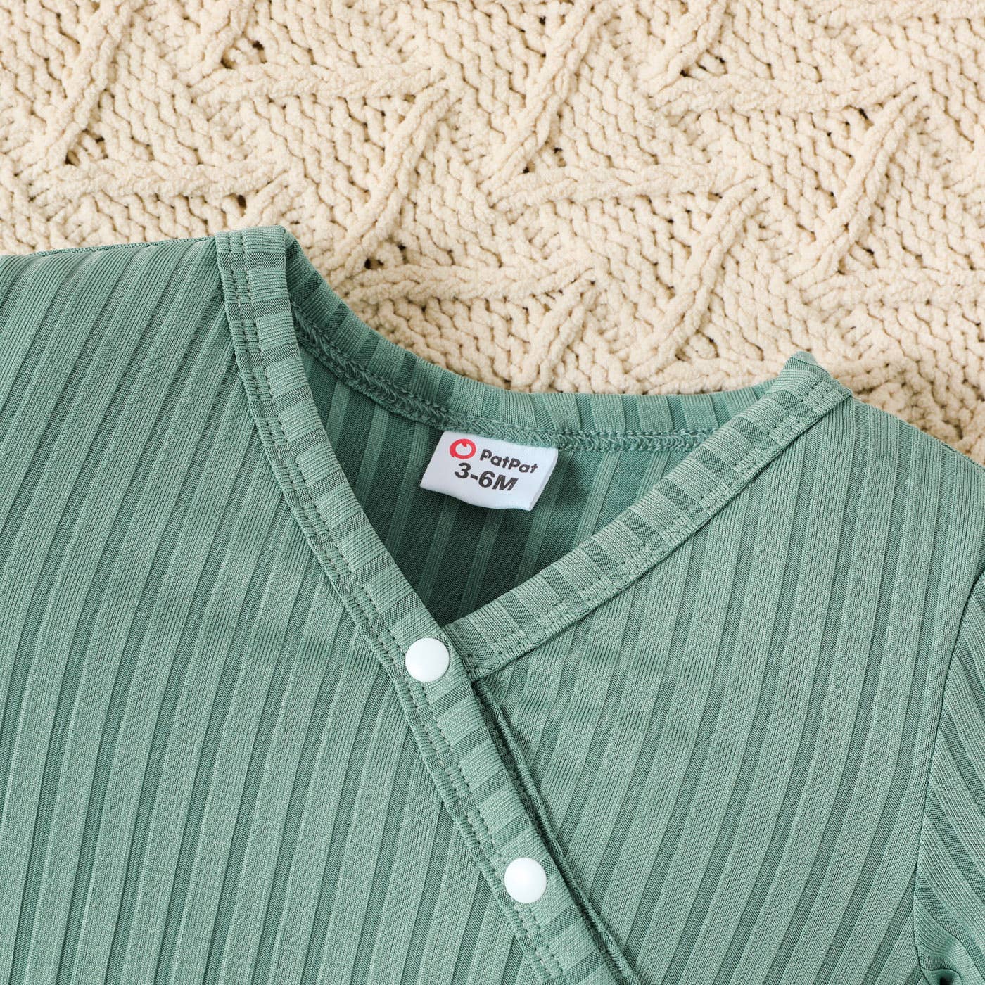 Baby Girl All Over Rabbit  Solid Ribbed V Neck Jumpsuit