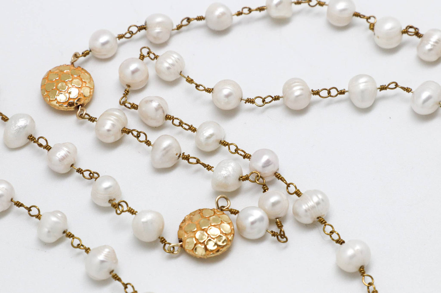 Necklace Freshwater Pearl w/Gold Beads Gold Copper Chain