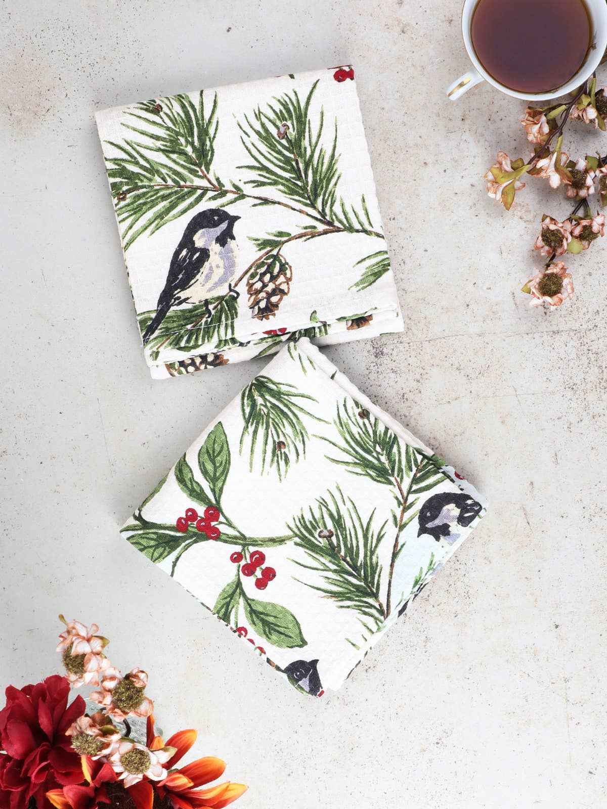 Chickadee Tea Towel Set of 2 - Ivory