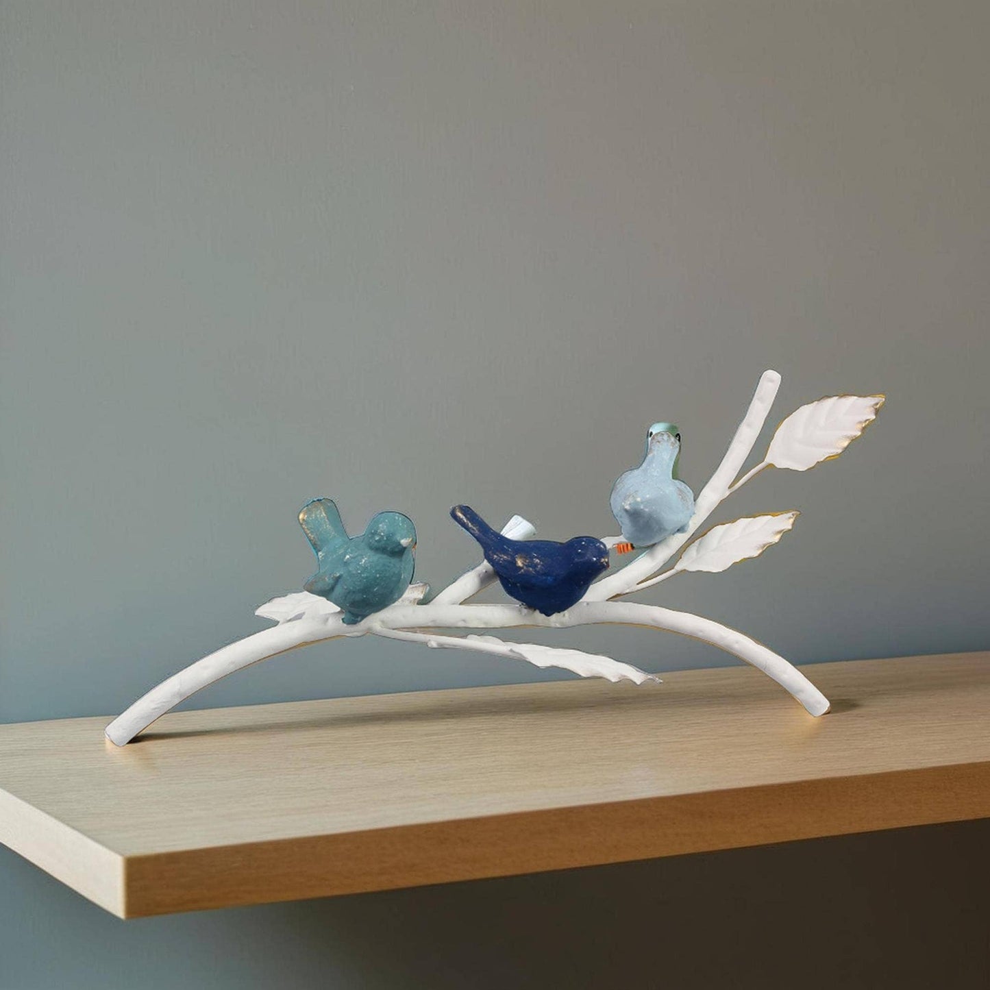 Metal Tabletop Birds on White Branch Decor