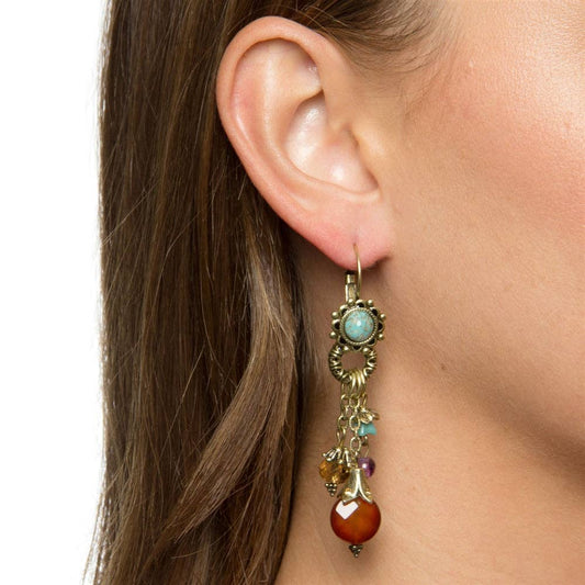 Sweet Romance Jewelry - Tuquoise & Goldstone Gem Flutter Earrings E209