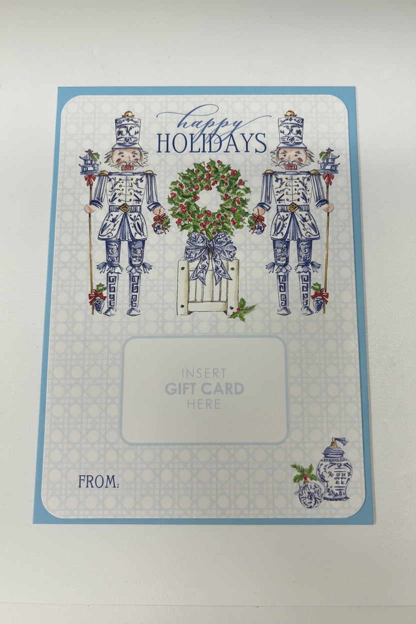 Hand Painted Happy Holidays Blue Nutcrackers Gift Card Greeting