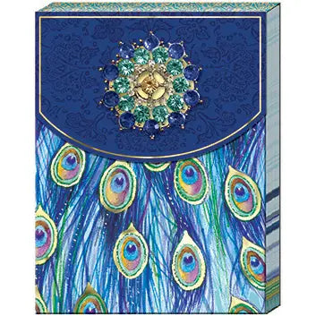 Bloc de notas plegable con broche de esmeralda - Pavo real