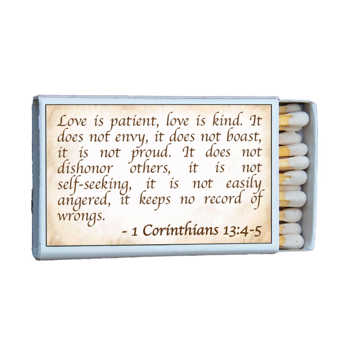 Matches • Bible Verse 1 Corinthians 13:4-5 Matchboxes