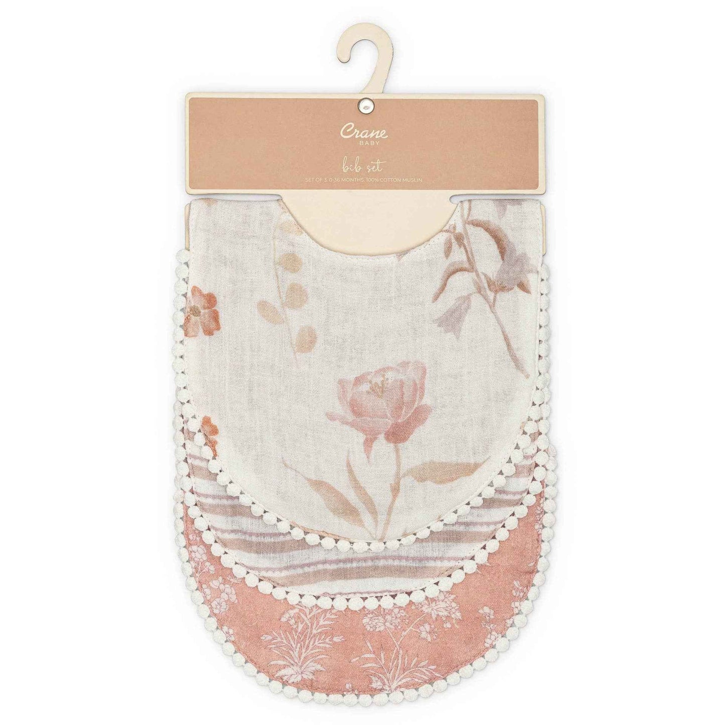 Crane Baby - Violet Floral Cotton Baby Bib Set (3 Pack)