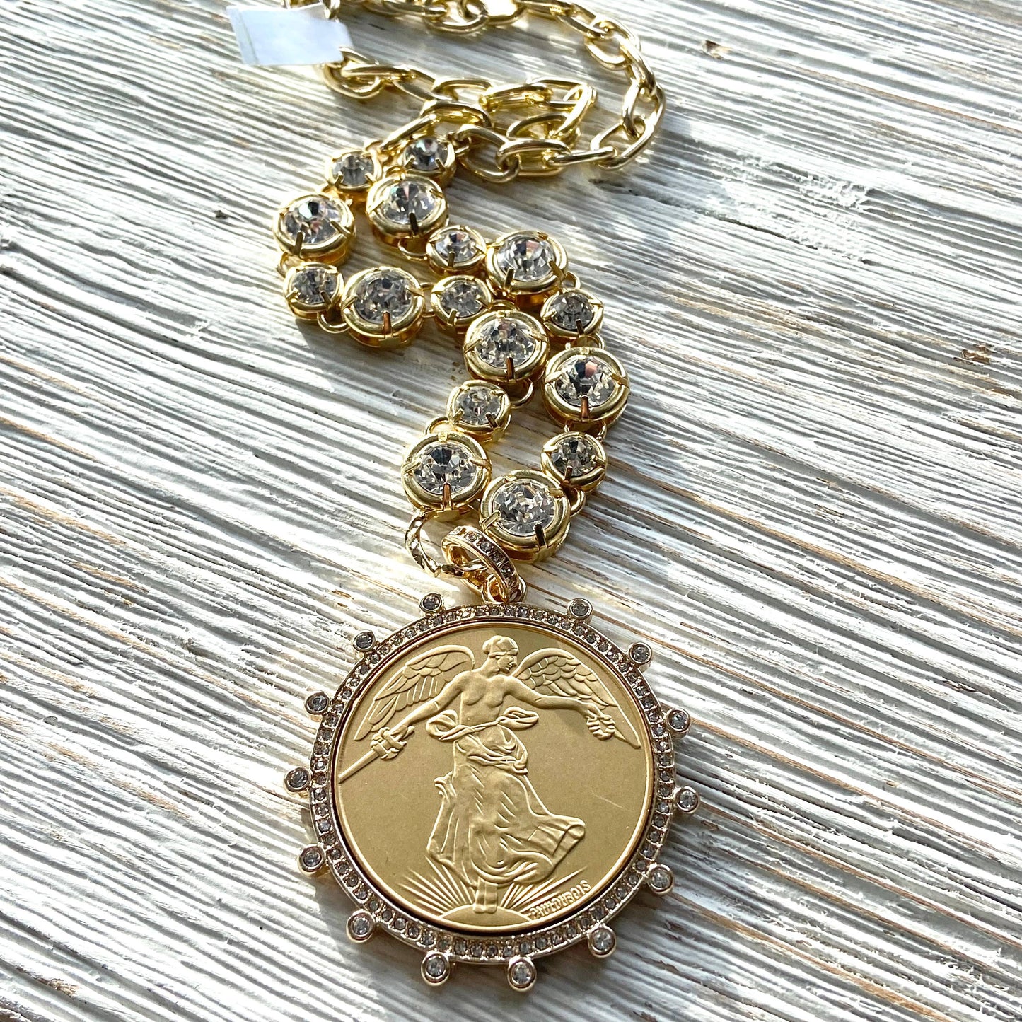 V Gold French peace coin necklace