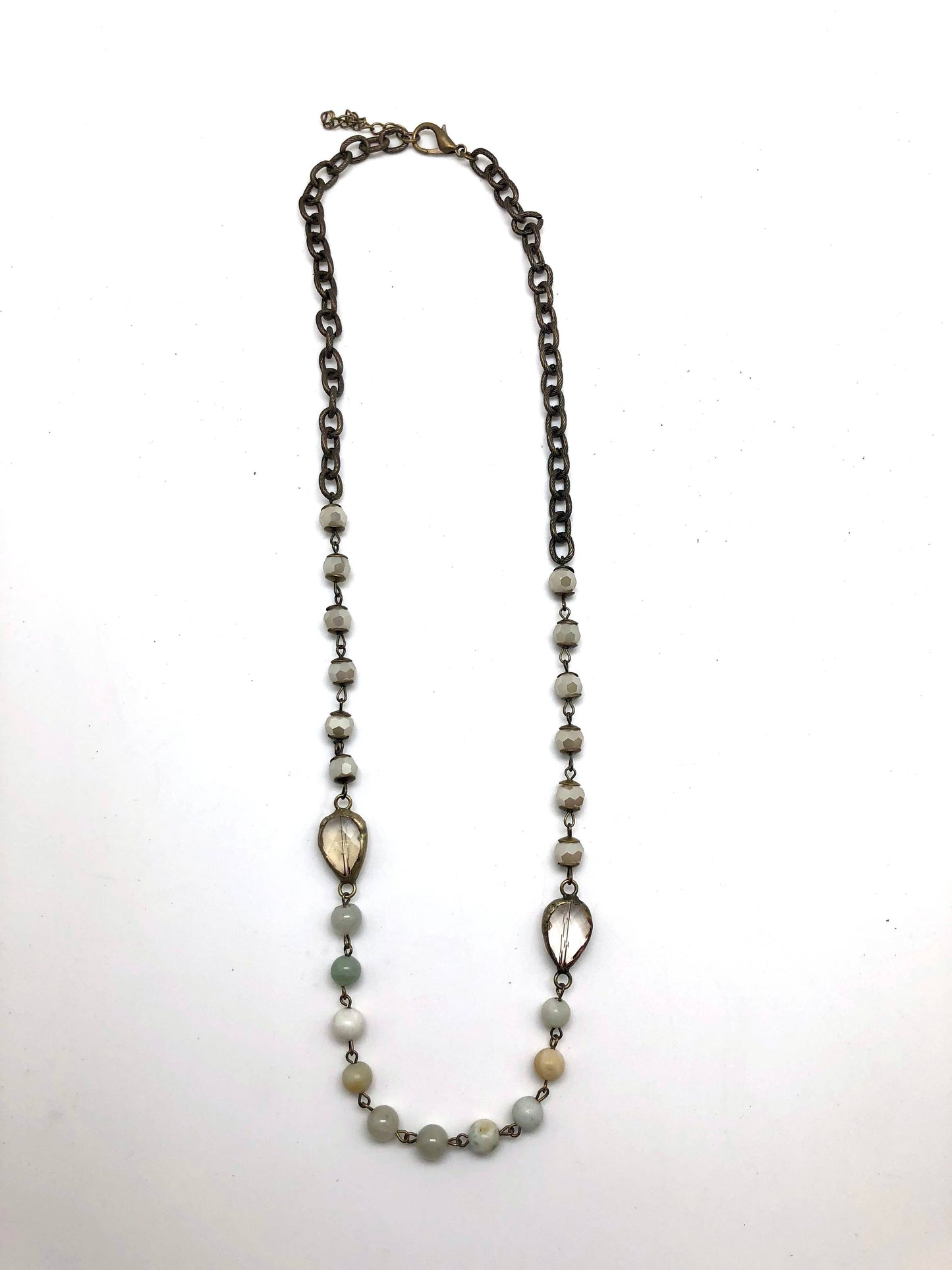 Necklace Antique Gold Amazonite& Glass(8mm)TeardropGlass 30”