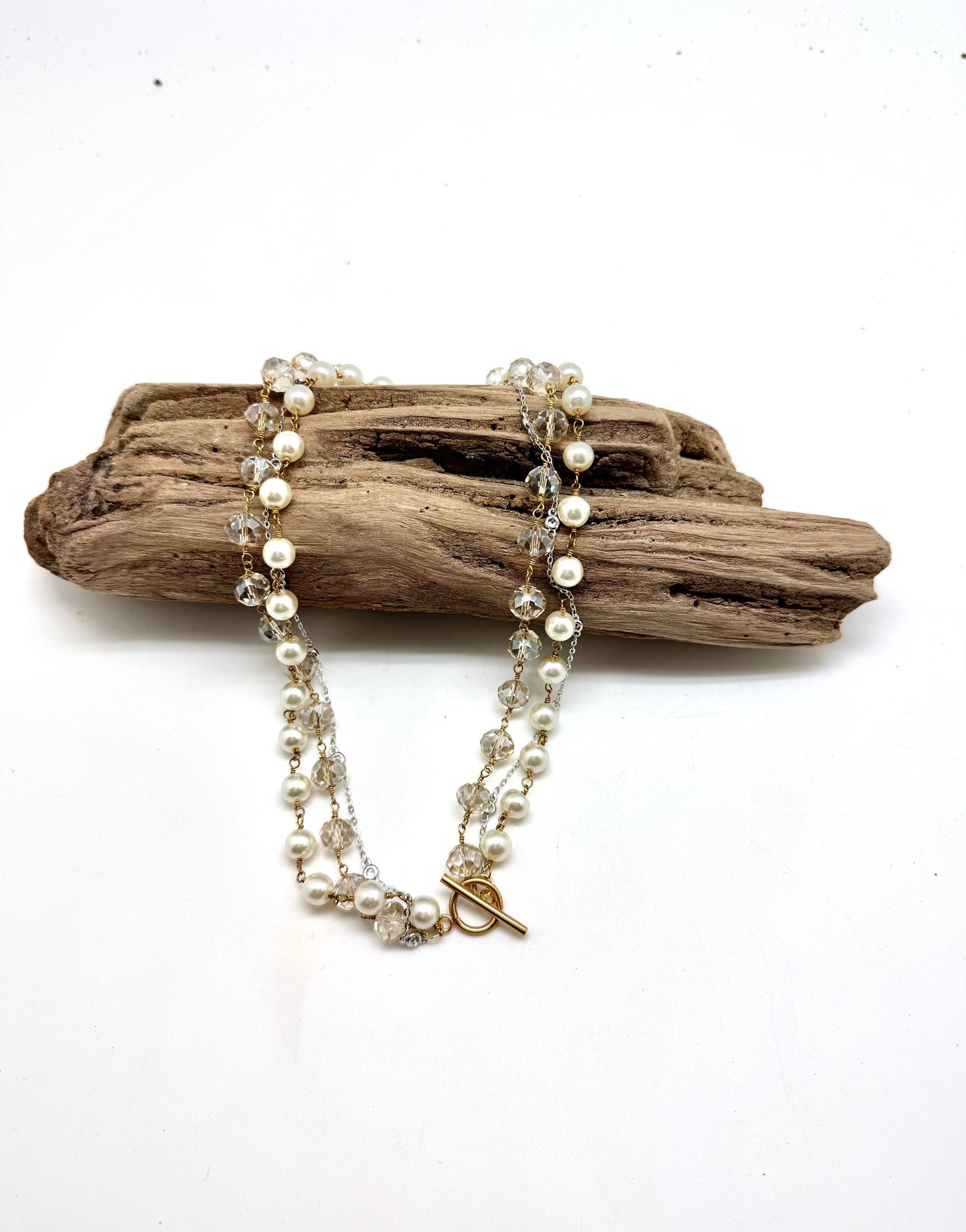 Necklace Glass, Pearl Bead,Stainless Steel Glass Bead18”