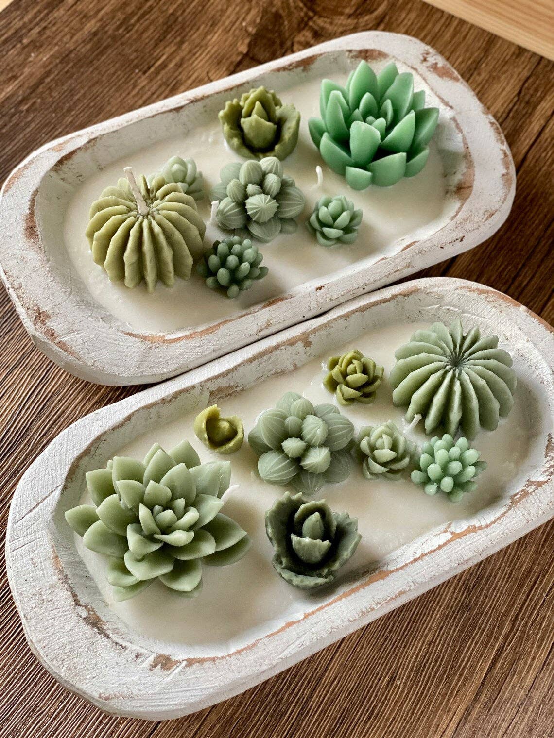Vela perfumada de jardín de cactus en cuenco de madera