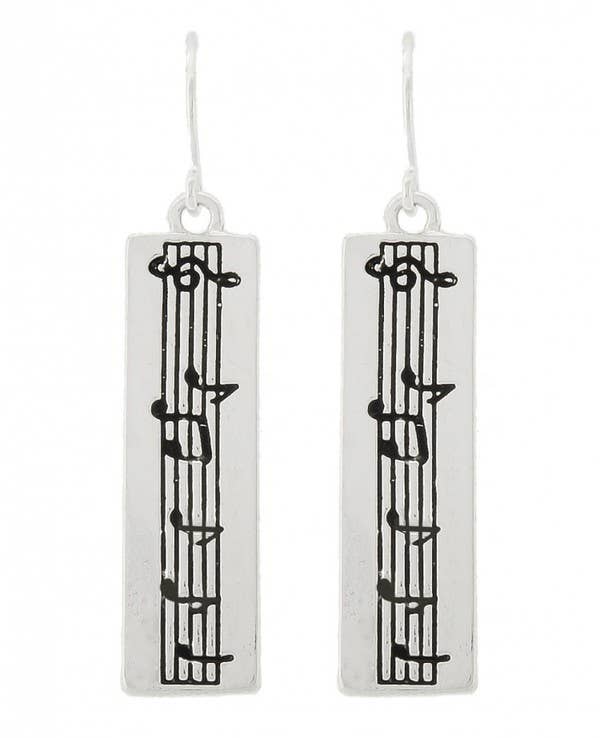 Antique Silver Music Note Metal Earrings