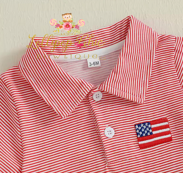 Infant Baby Boy Embordered Flag Romper : 3-6M