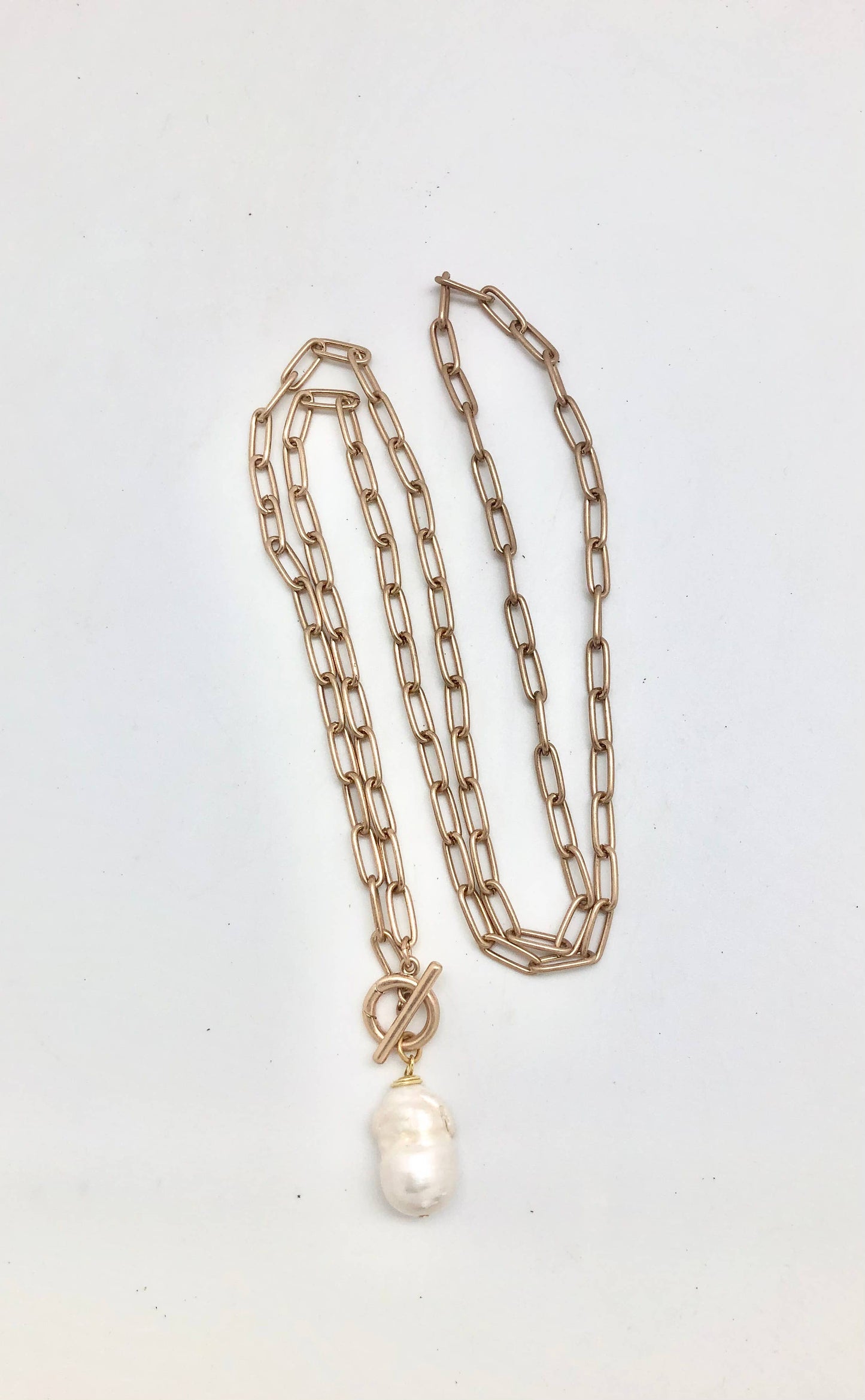 Necklace Matte Gold Alloy Plated Paper Clip w/Baroque Pearl