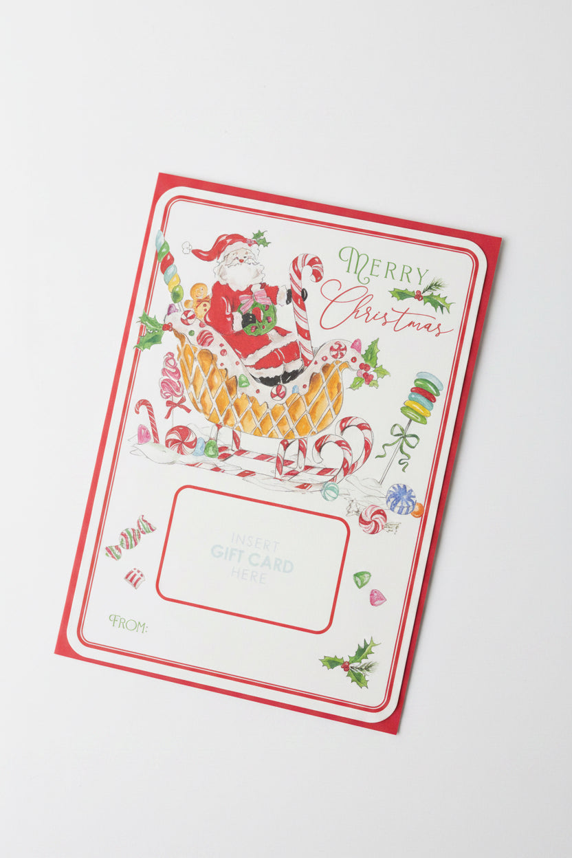 Hand Painted Santa in Candy Sleigh Gift Card Greeting