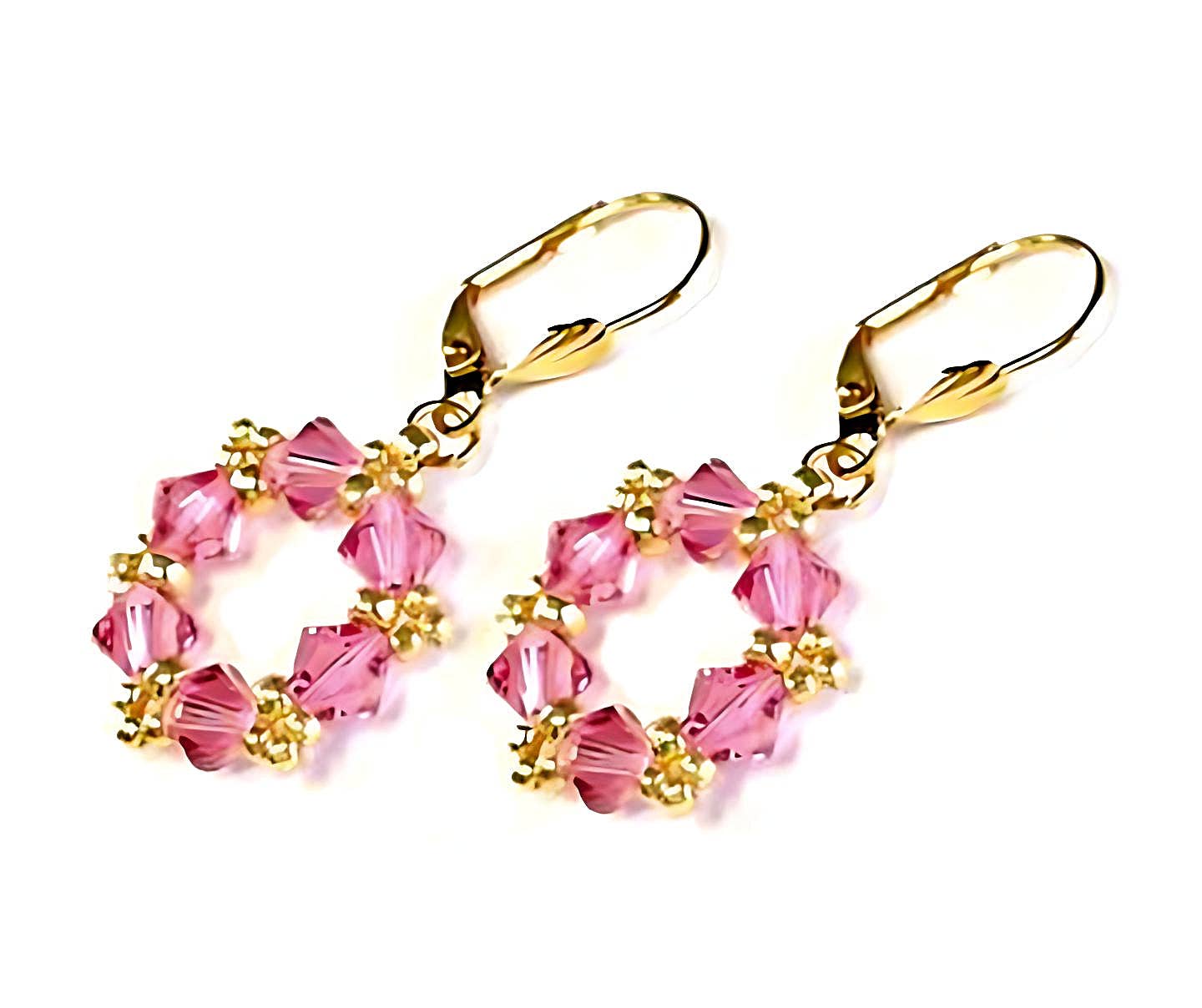 Hoop Earrings made with Swarovski Crystals, Rose Pink