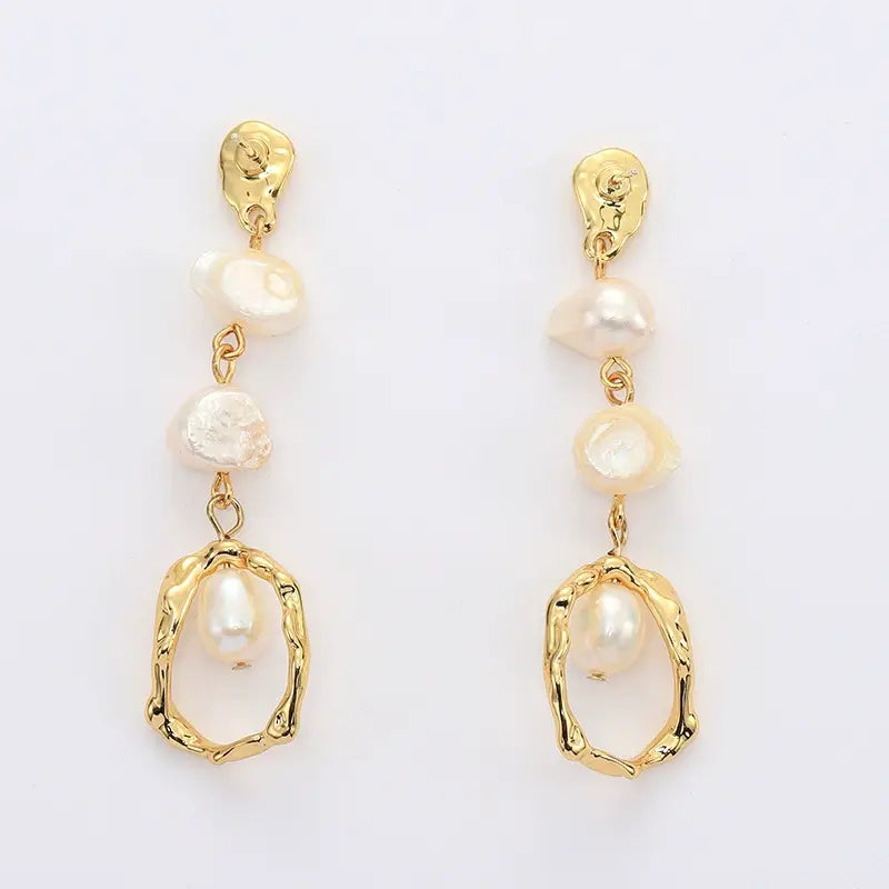 Geometric Freshwater Pearl Drop Earrings for women