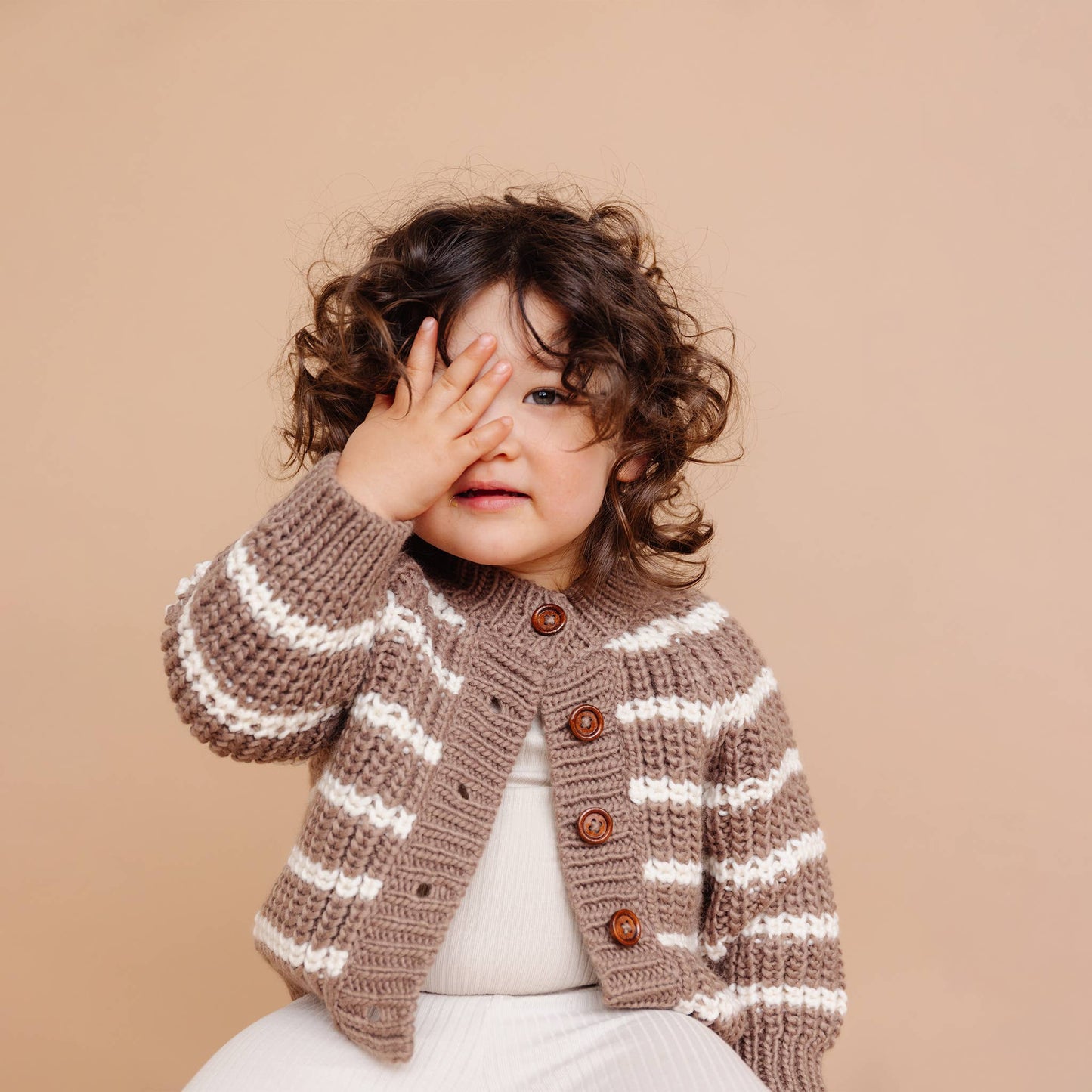 Rib Knit Stripe Cardigan, Tan | Baby & Kid Sweater