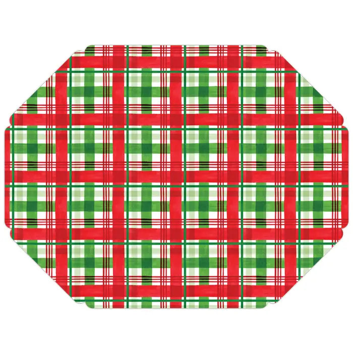 Posh Die Cut Placemat Handpainted Hunter Gr&Red Trad Plaid