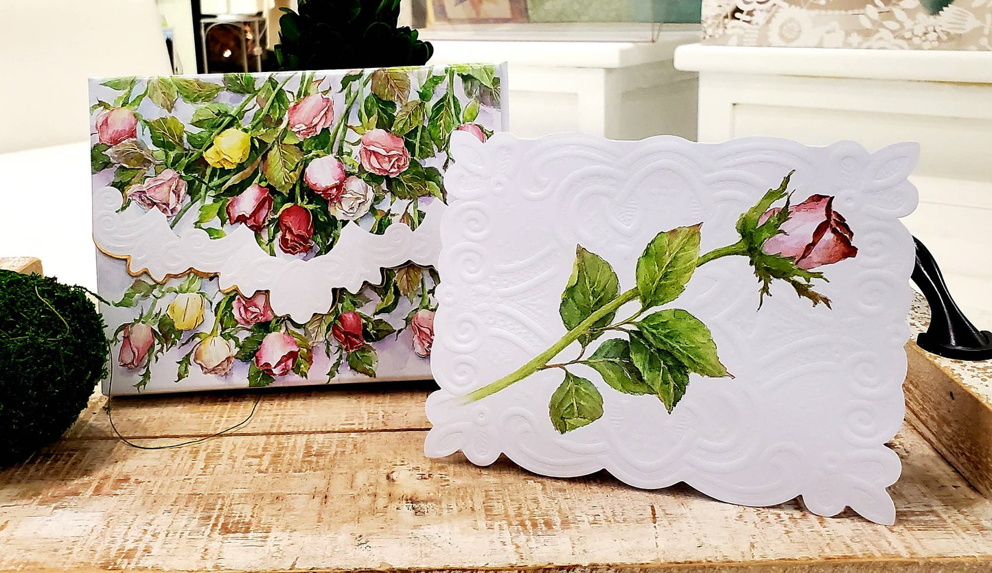 Single Rose Embossed, Die-cut Boxed Note Cards