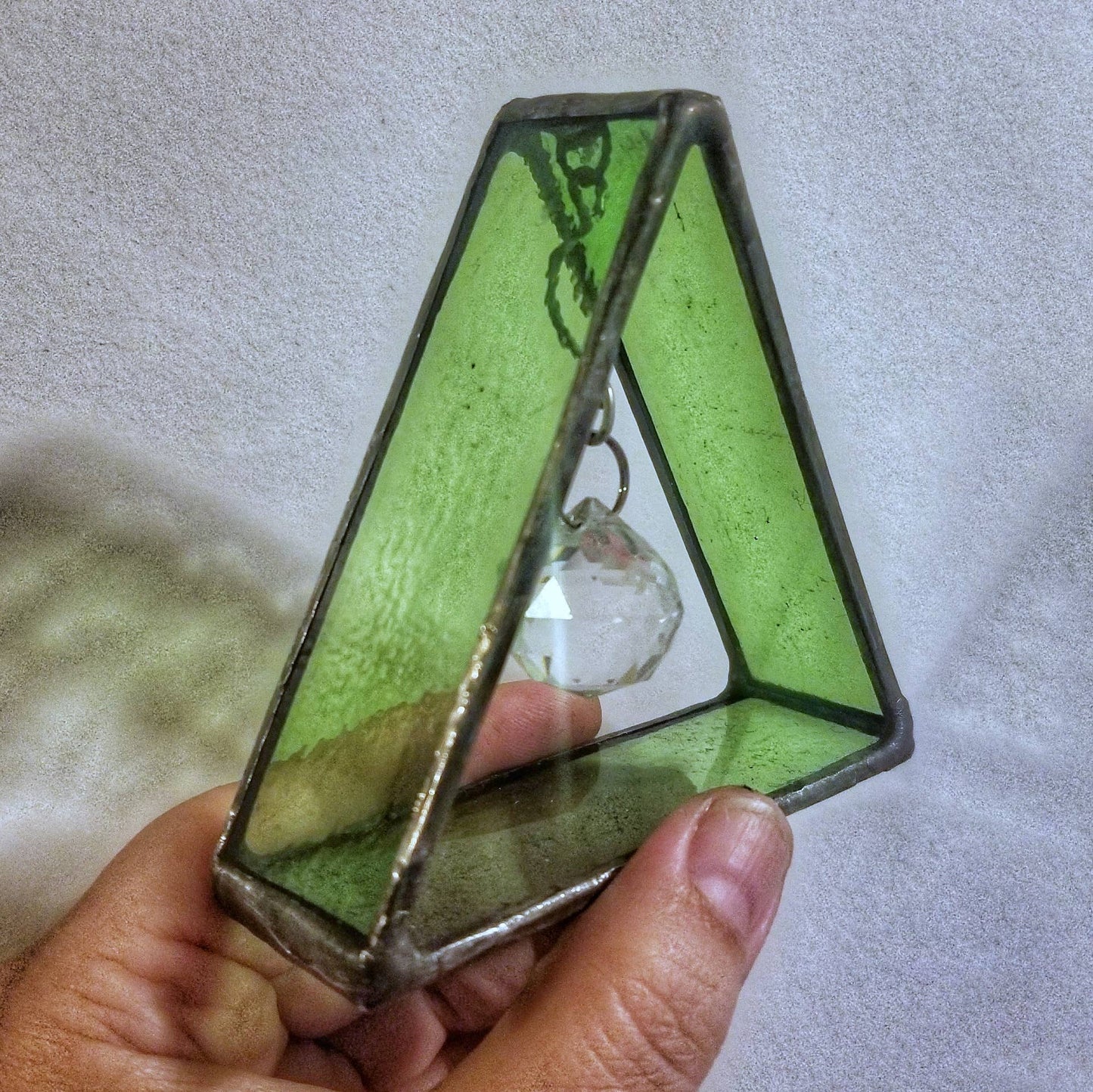Hand Crafted Stained Glass Triangle w/Crystal Prism