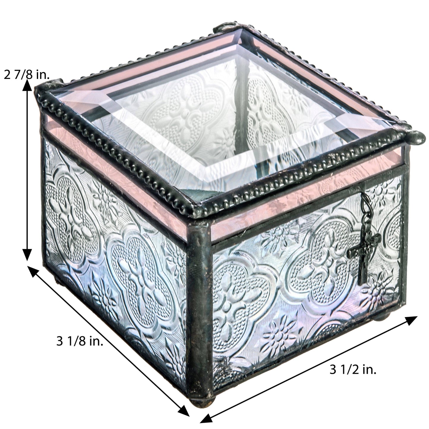 Clear Vintage Glass Box with Cross Charm