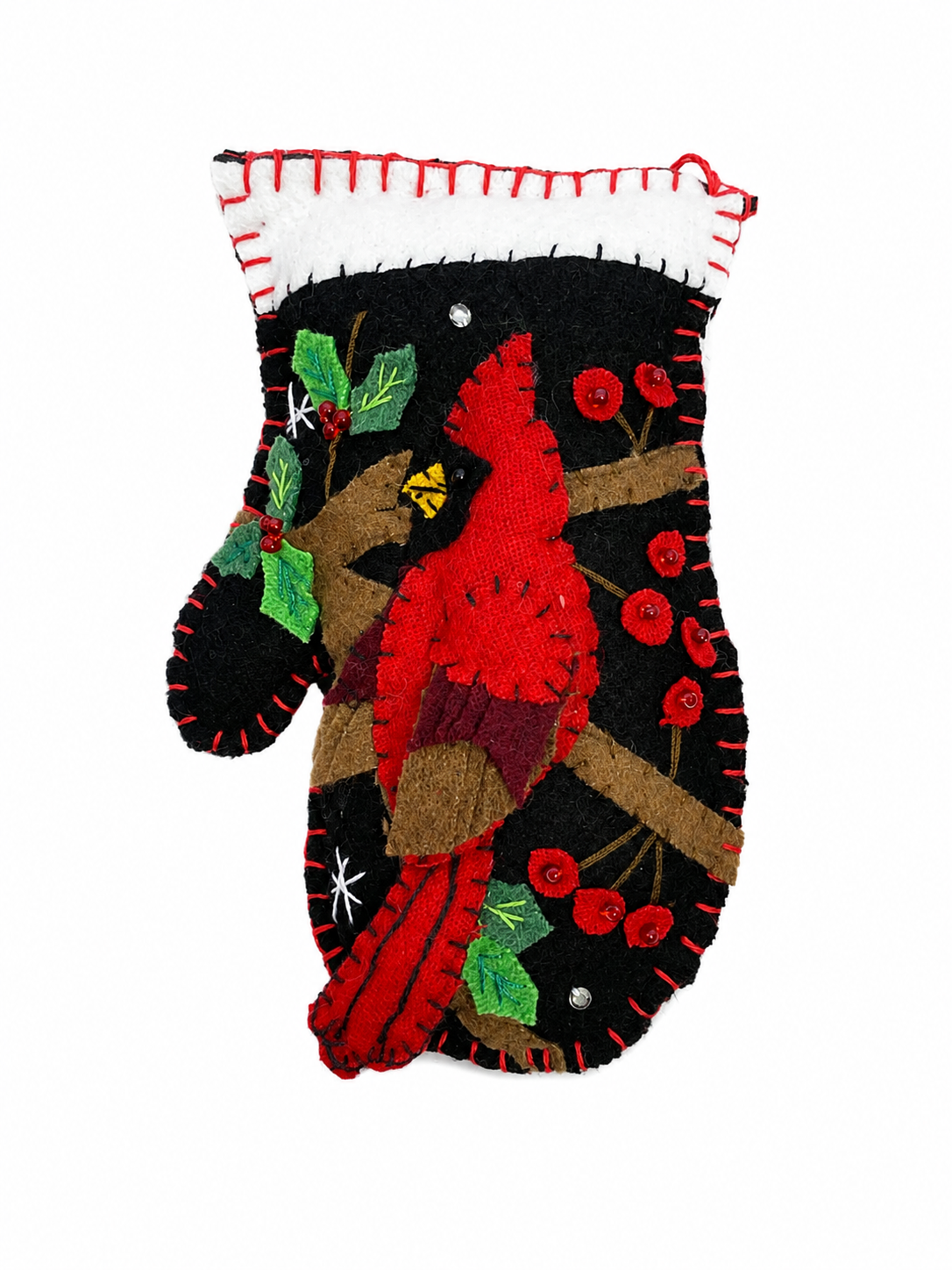 Black Mitten with Red Bird