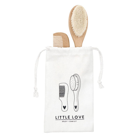 Brush + Comb Set - Heart: Beech Wood / Brush: 7" L x 2" W, Comb: 5.3" L x 1.6" W