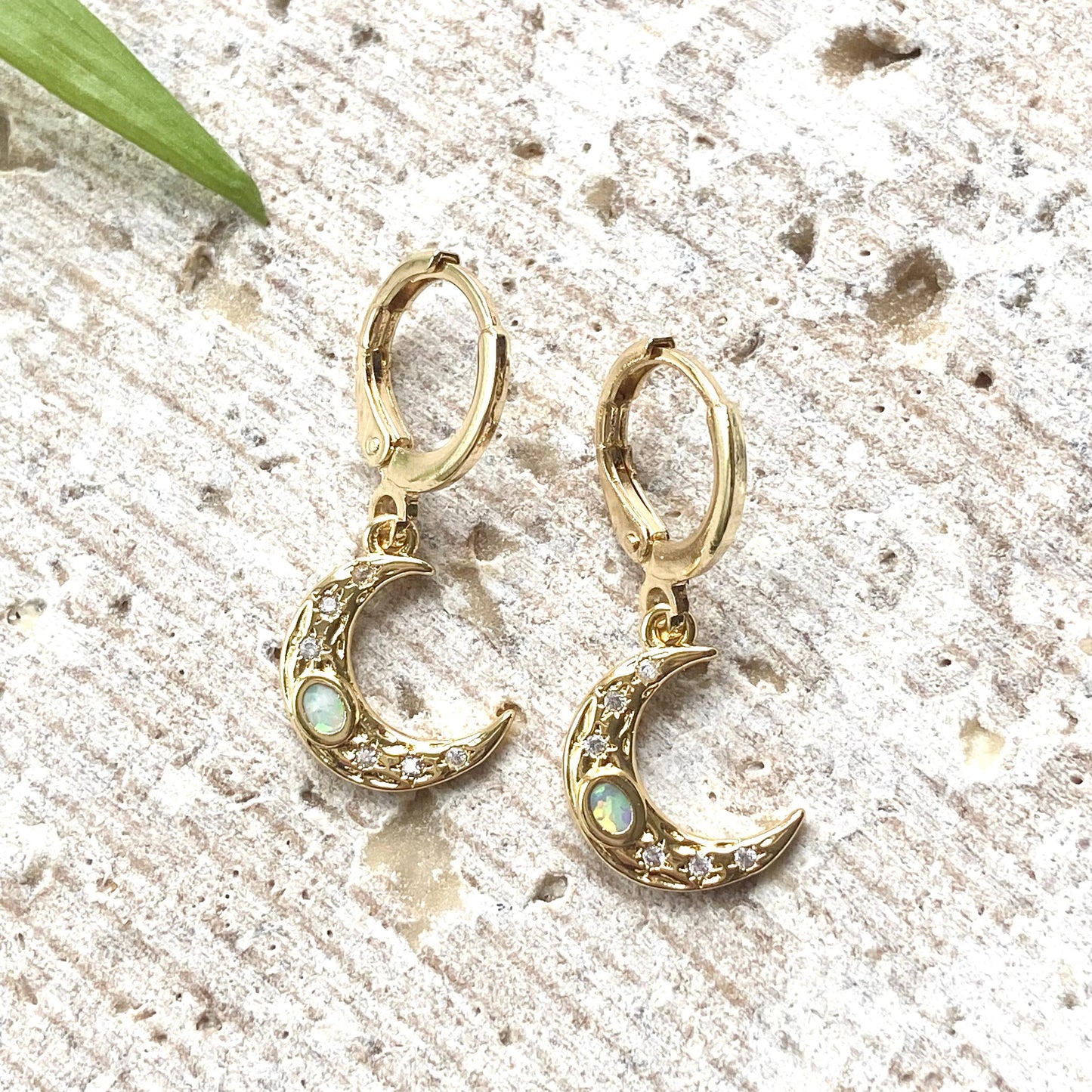 Opal moon earrings celestial jewelry trendy