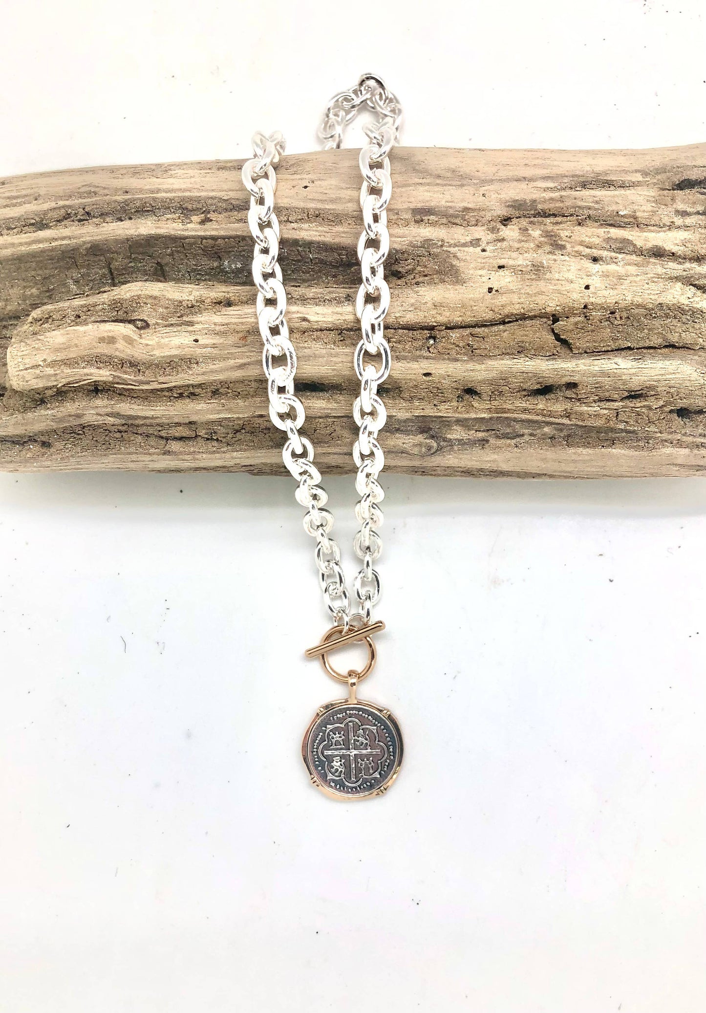 Necklace Alloy Plated Silver LInk Chain w/Cross Charm 18”