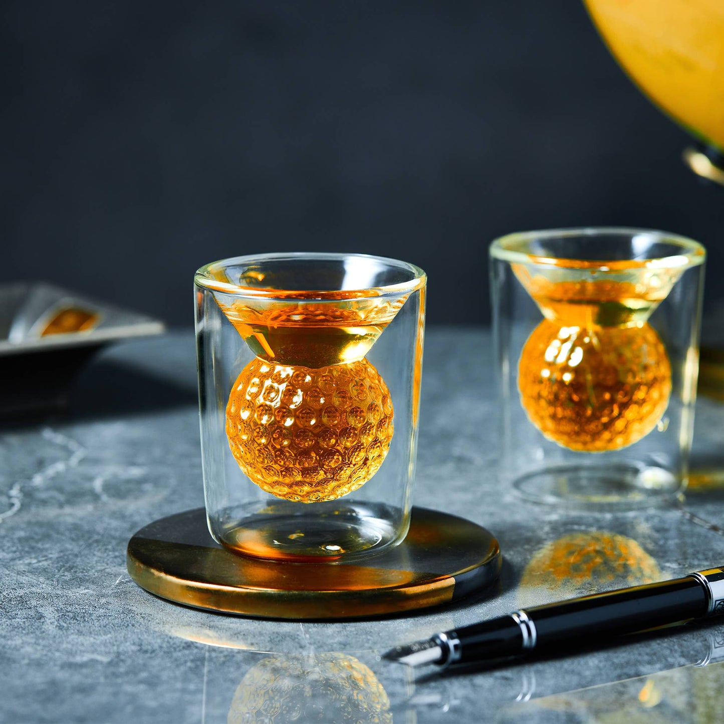 CRAFTGEN - Golf Ball Whiskey Shot Glasses Set of 4 - Golf Gifts for Men