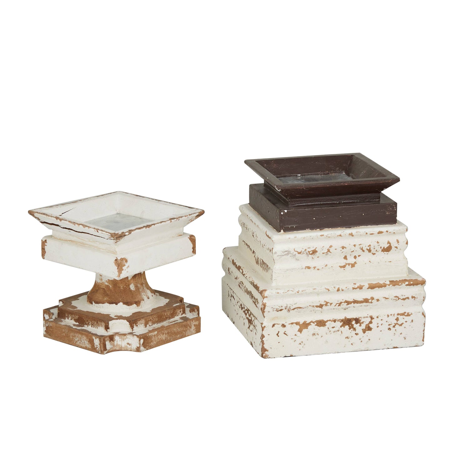Vintage White Wood Candle Holder Set