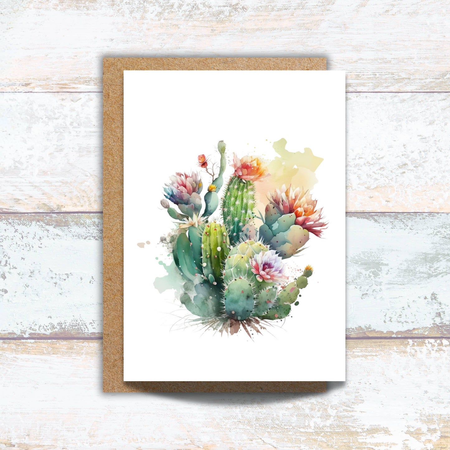 Cactus Blossom Greeting Card – Watercolor Desert Floral Card