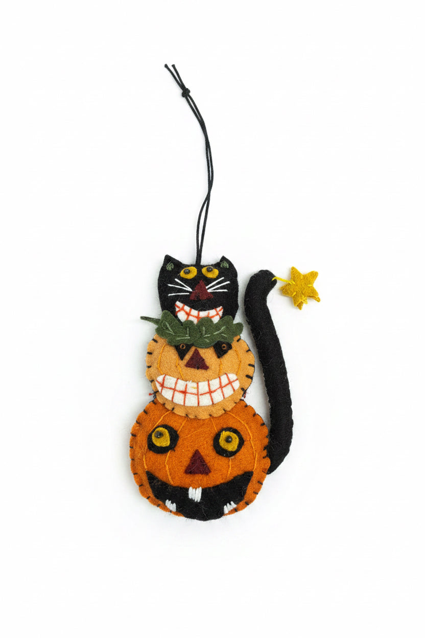 Cat on Pumpkin Ornament